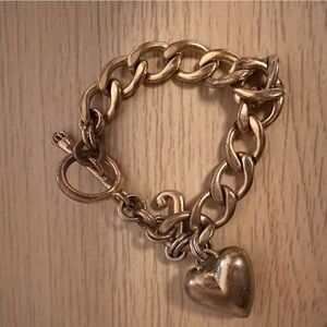 Juicy Couture gold-tone chunky chain link charm bracelet puffed heart